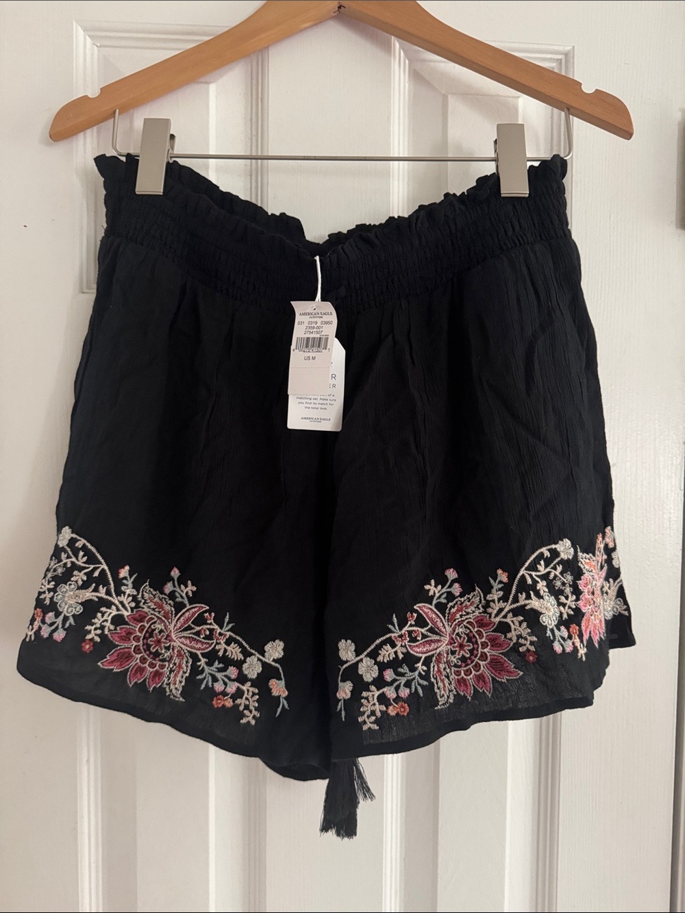 American Eagle Outfitters Black High-Waist Embroidered Floral Shorts